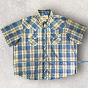 Wrangler Western Shirt Mens 3X Blue Plaid Pearl Snap Wrancher Rodeo Farm Work